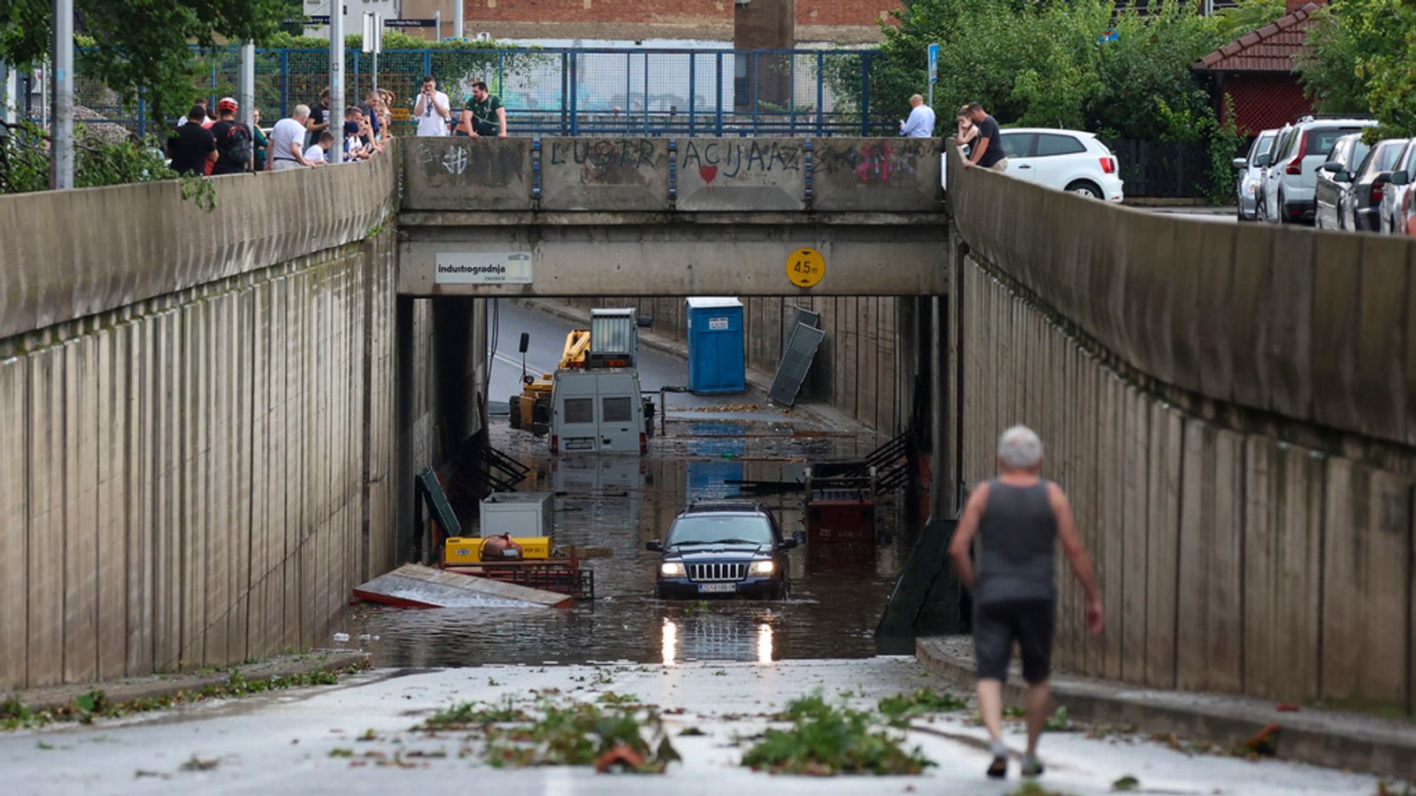 A road is flooded after a storm in Zagreb