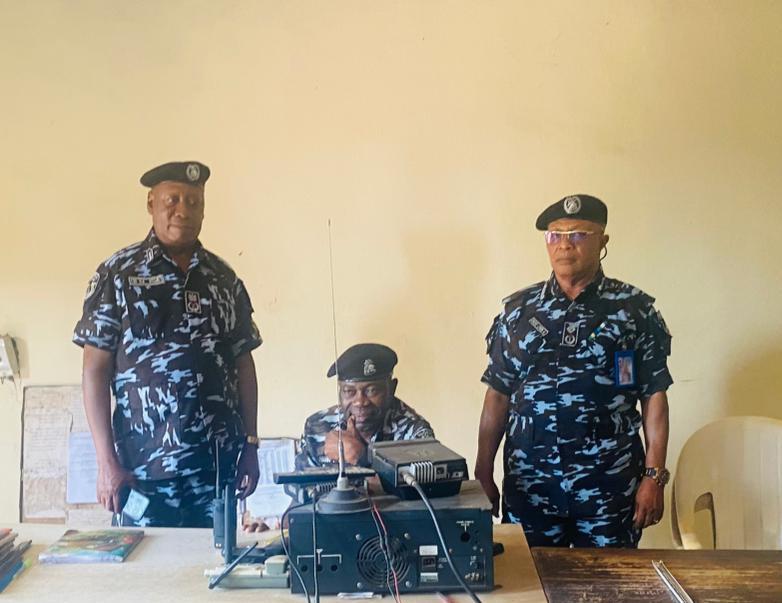 CP Danladi (middle) flanked by officers of Abia State Police Command